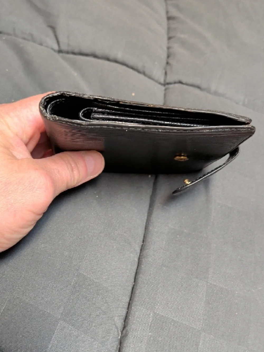 Men's Textured Leather Snap Wallet - Black - Picture 3 of 10